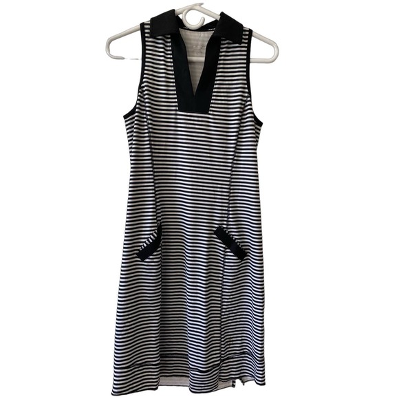 Jofit Dresses & Skirts - Jofit Dress Black White Striped Golf Athleisure Collar V Neck Pockets Small